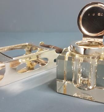 Late Victorian Silver and Cut Glass Inkwell