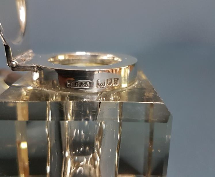 Late Victorian Silver and Cut Glass Inkwell - Image 6