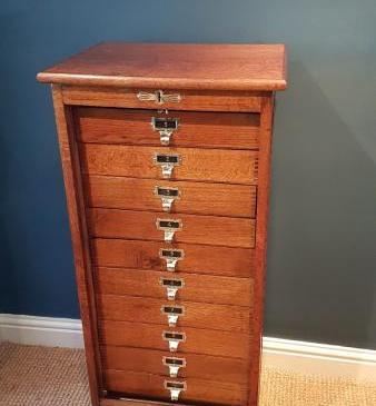 Antique Edwardian Solid Oak Tambour Front File Cabinet