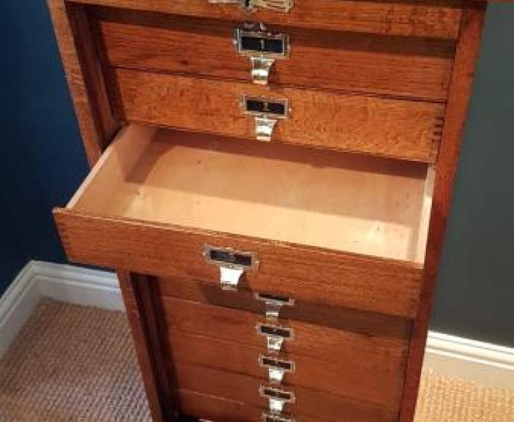 Antique Edwardian Solid Oak Tambour Front File Cabinet - Image 3