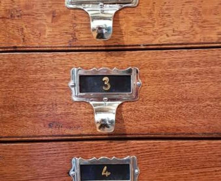 Antique Edwardian Solid Oak Tambour Front File Cabinet - Image 4