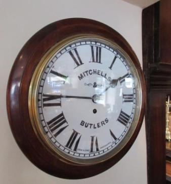 Antique Polished Mahogany Single Fusee 12" Wall Clock