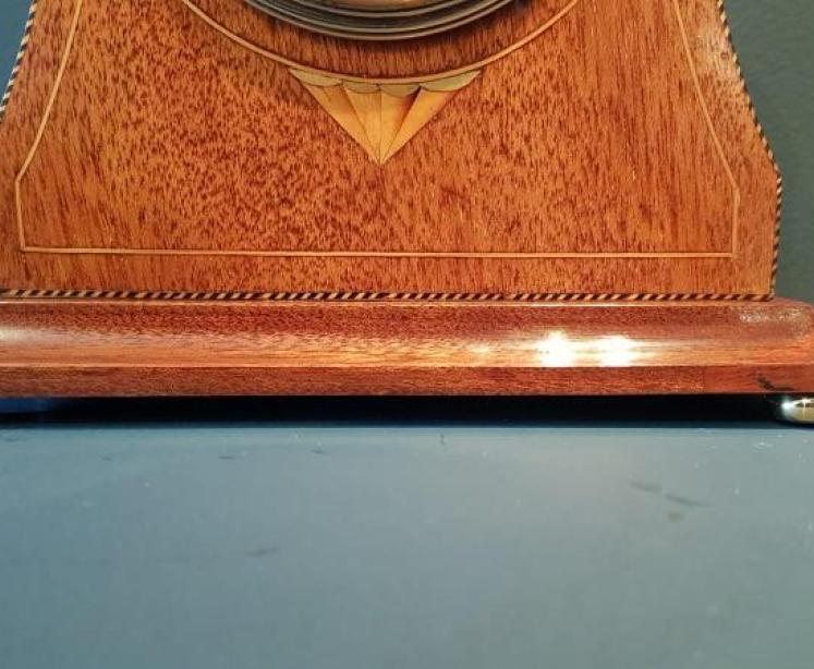 Unusual Edwardian Blue and White Dial Inlaid Mantel Clock - Image 5