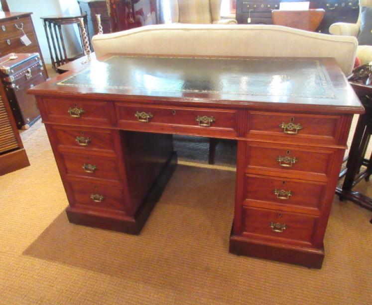 Antique Mahogany Leather Top Pedestal Desk - Image 1