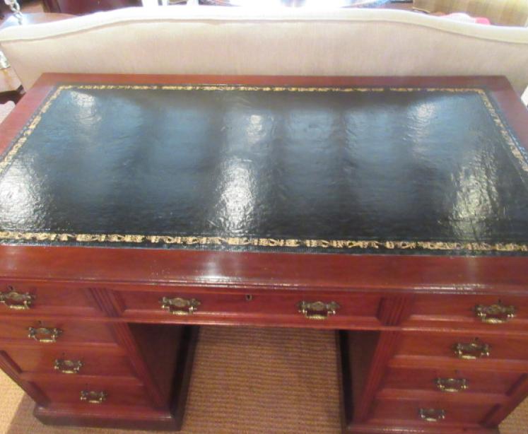 Antique Mahogany Leather Top Pedestal Desk - Image 2