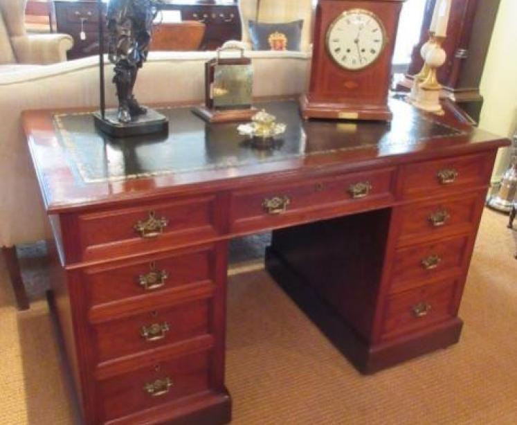 Antique Mahogany Leather Top Pedestal Desk - Image 7