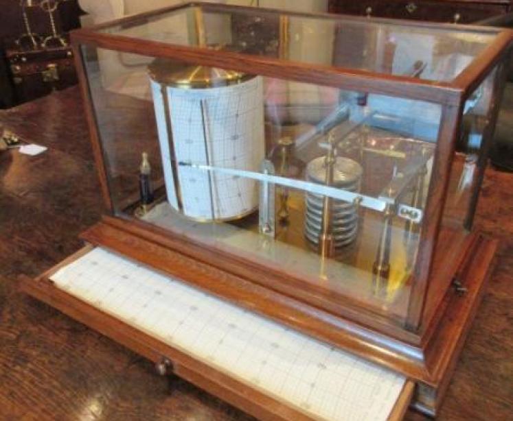 Rare Large Antique Solid Oak 'Micro' Barograph - Image 2