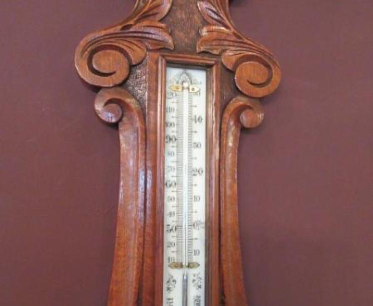 Top Quality Antique Polished Oak Banjo Barometer - Image 3