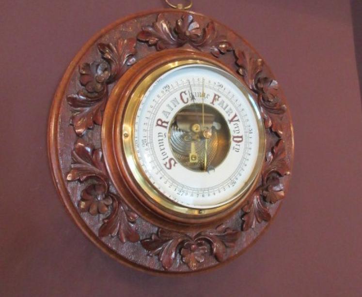 Mid Victorian Walnut Foliage Carved Barometer - Image 1