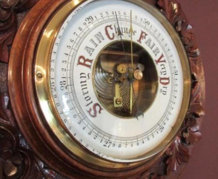 Mid Victorian Walnut Foliage Carved Barometer - Image 3