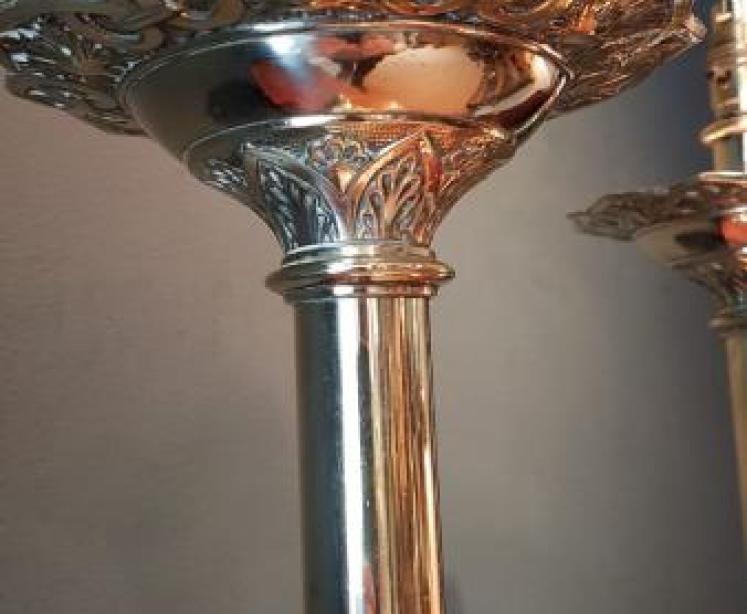 Pair of Victorian Cast Brass Church Candlesticks Lamps - Image 7