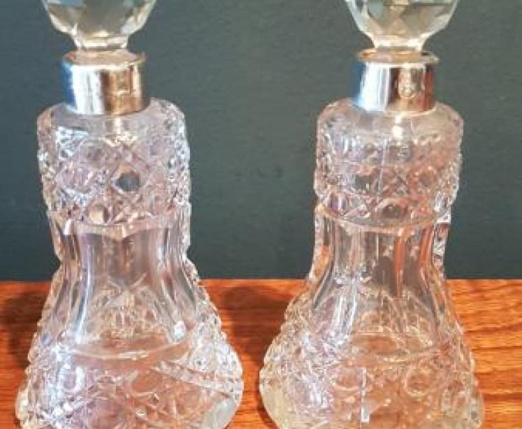 Pair of Silver Mounted Cut Crystal Scent Bottles - Image 1