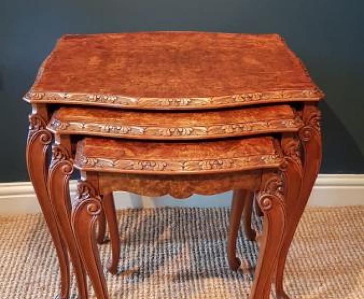1920's Burr Walnut Nest of Tables - Image 7