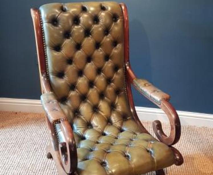 Antique Button Hide Library Arm Chair - Image 1