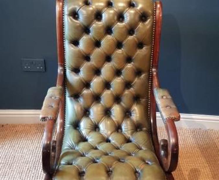 Antique Button Hide Library Arm Chair - Image 2