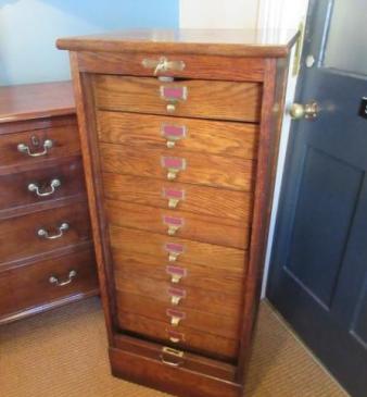 Antique Polished Oak Tambour Front Filing Cabinet