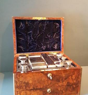 Superb Victorian Walnut and Silver Travelling Box