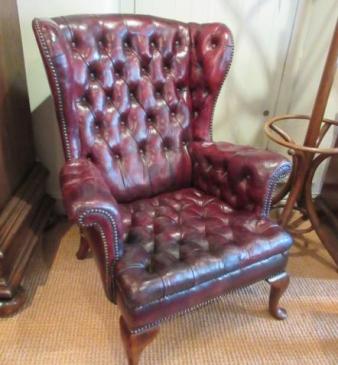 Antique Leather Chesterfield Wing Armchair