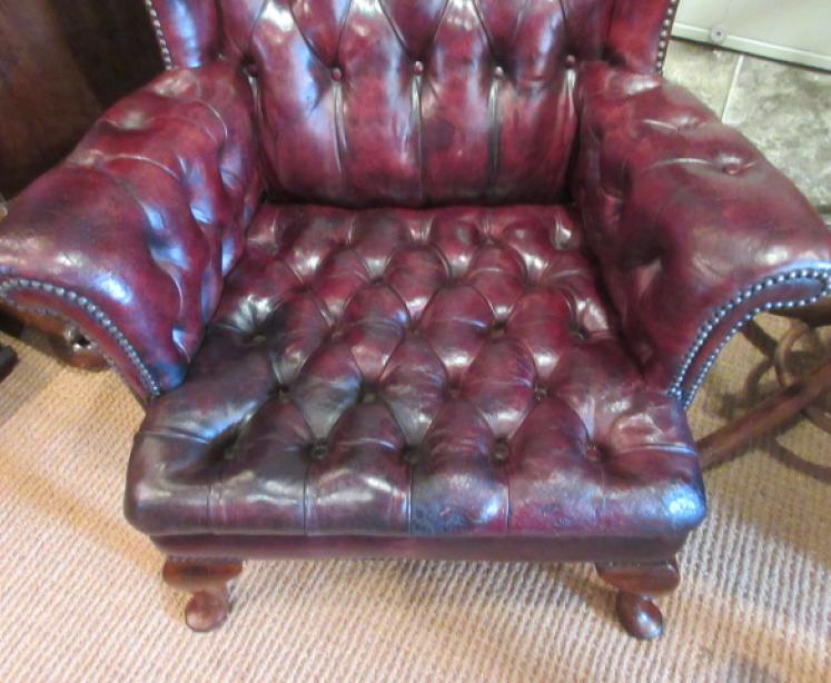 Antique Leather Chesterfield Wing Armchair - Image 2