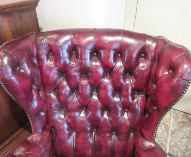 Antique Leather Chesterfield Wing Armchair - Image 3