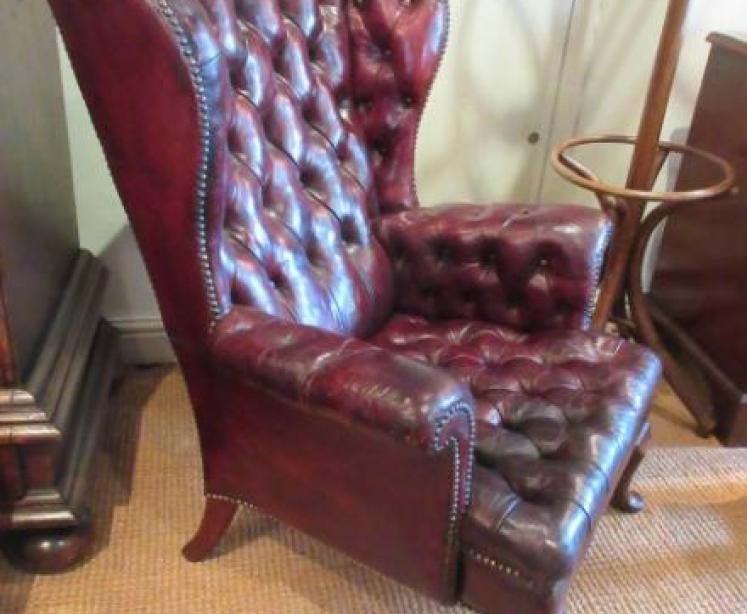 Antique Leather Chesterfield Wing Armchair - Image 6