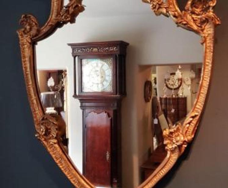 Antique Plaster Gilt Shield Shaped Mirror - Image 6