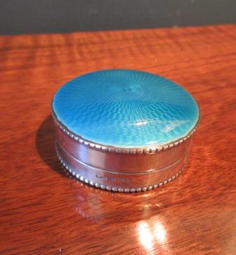 George V Period Silver & Turquoise Enamel Trinket Box 