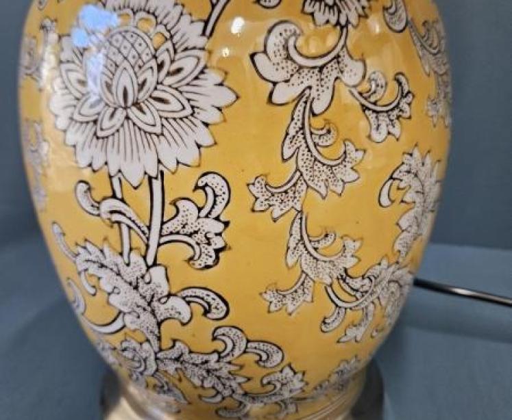 Imperial Yellow Porcelain Lamp and Silk Effect Shade - Image 2