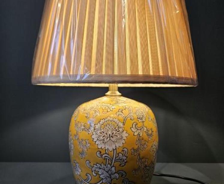 Imperial Yellow Porcelain Lamp and Silk Effect Shade - Image 5