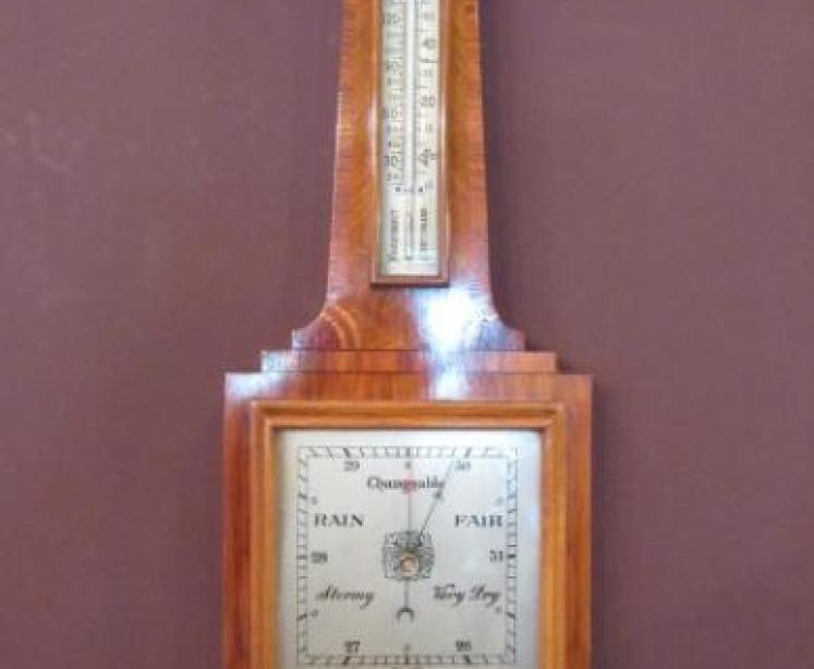 Superb Art Deco Figured Walnut Inlaid Banjo Barometer - Image 7