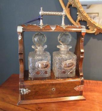 Superior Victorian Oak & Silvered Two Bottle Tantalus