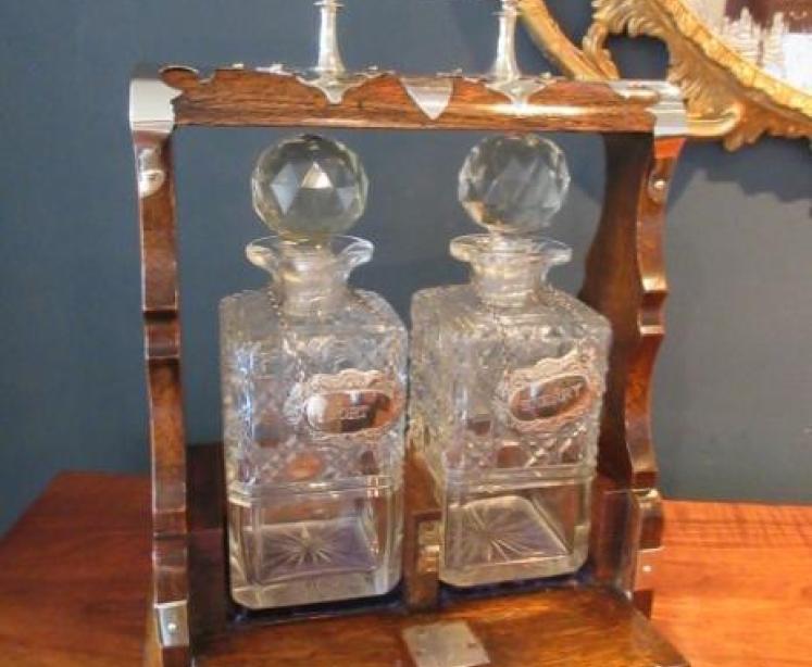 Superior Victorian Oak & Silvered Two Bottle Tantalus - Image 4