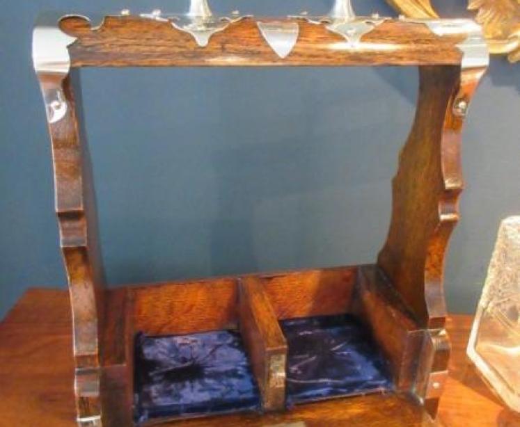 Superior Victorian Oak & Silvered Two Bottle Tantalus - Image 5