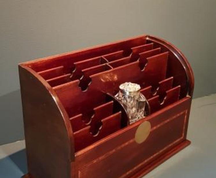 Late Victorian Inlaid Letter Rack & Inkwell - Image 2