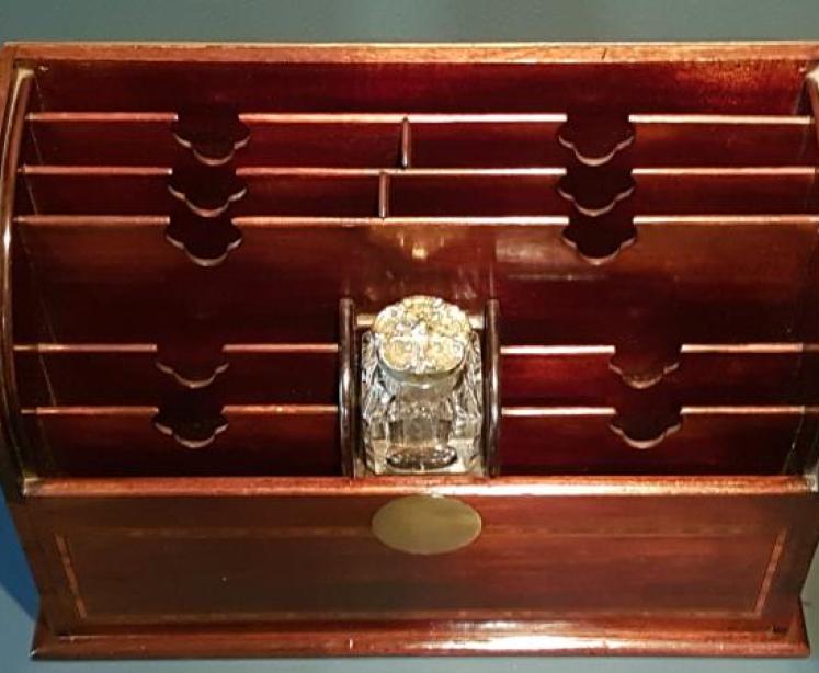 Late Victorian Inlaid Letter Rack & Inkwell - Image 5