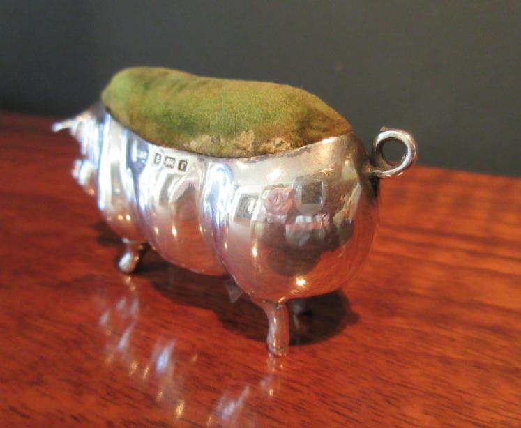 Large Antique Silver Pig Pin Cushion - Image 4