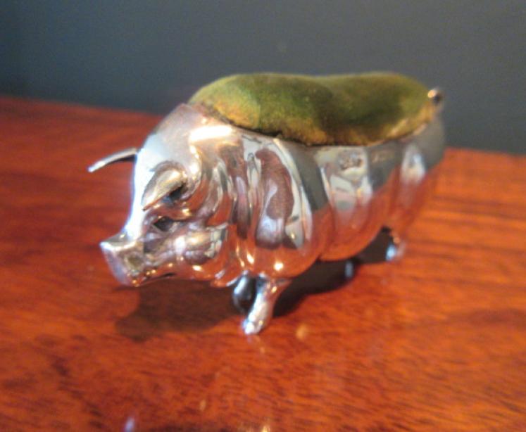 Large Antique Silver Pig Pin Cushion - Image 6