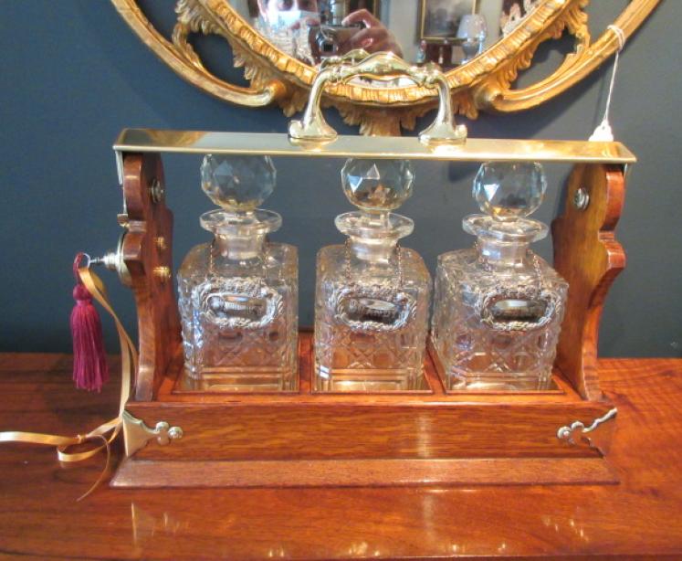 Late Victorian Polished Oak Three Bottle Tantalus - Image 1