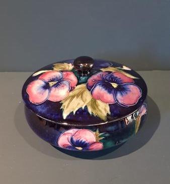 1930's Moorcroft Pansy Powder Bowl and Cover