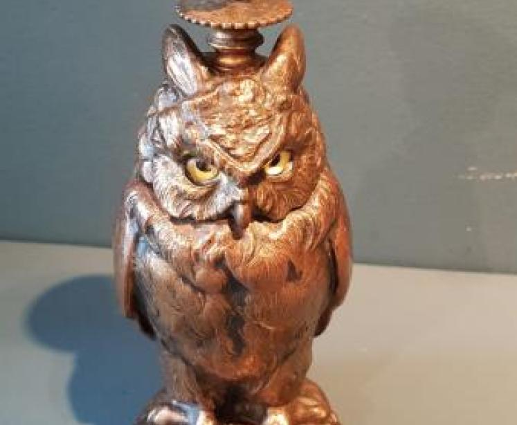 Pair of Edwardian Bronzed Owl Candlesticks - Image 4