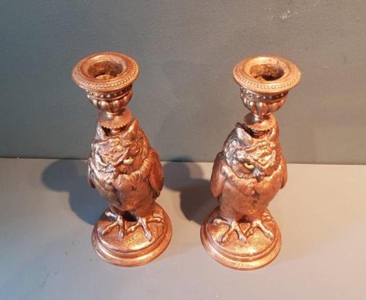 Pair of Edwardian Bronzed Owl Candlesticks - Image 7
