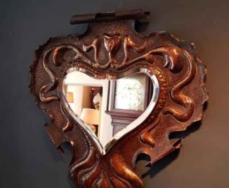 Arts and Crafts Copper Heart Shaped Mirror - Image 6