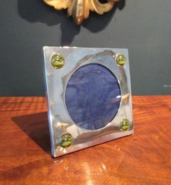 Antique Silver & Enamel Hunting Scene Photo Frame