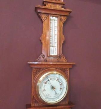 Small Antique Carved Oak Banjo Barometer
