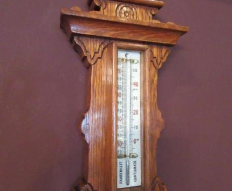 Small Antique Carved Oak Banjo Barometer - Image 3