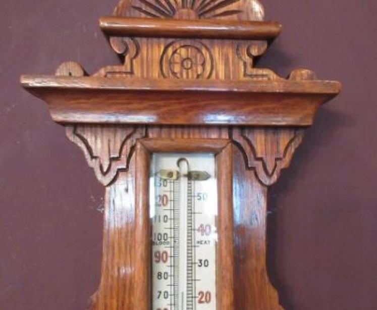 Small Antique Carved Oak Banjo Barometer - Image 5