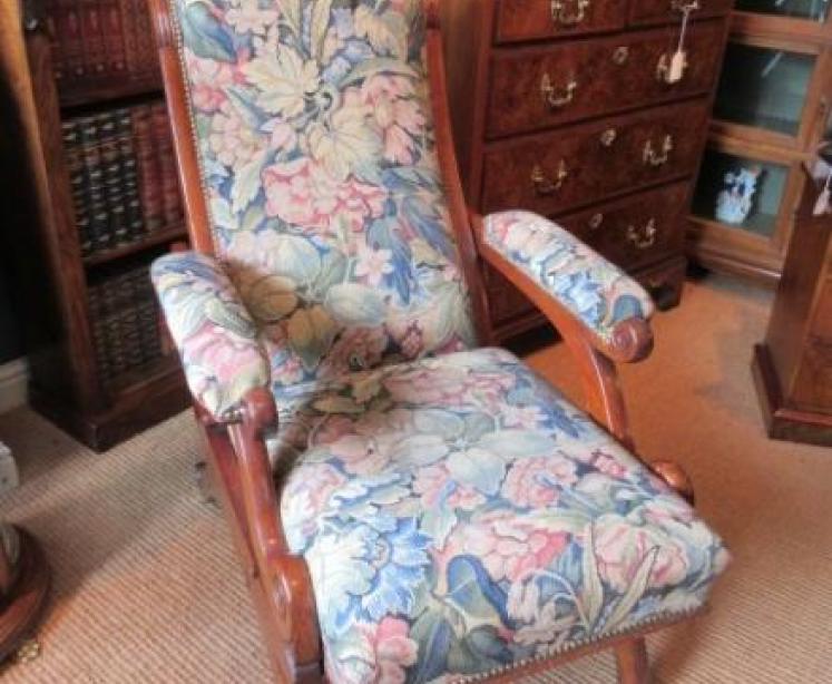 Mid Victorian Walnut Upholstered Reclining Armchair - Image 1