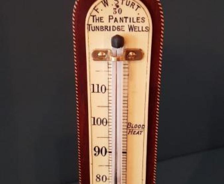 Antique Mahogany Table Top Thermometer - Image 4