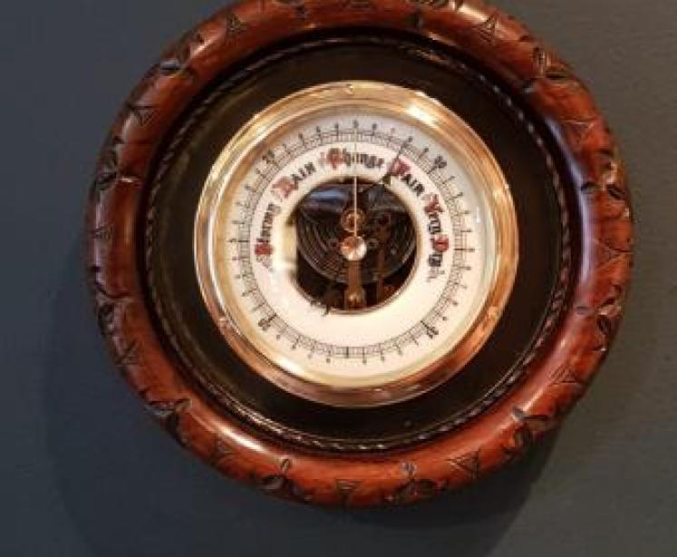 Quality Victorian Carved Mahogany Aneroid Barometer - Image 1