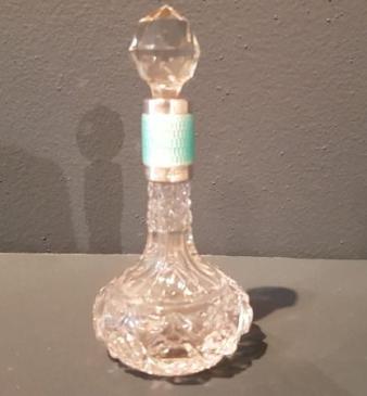 Cut Crystal Scent Bottle with Silver and Enamel Collar